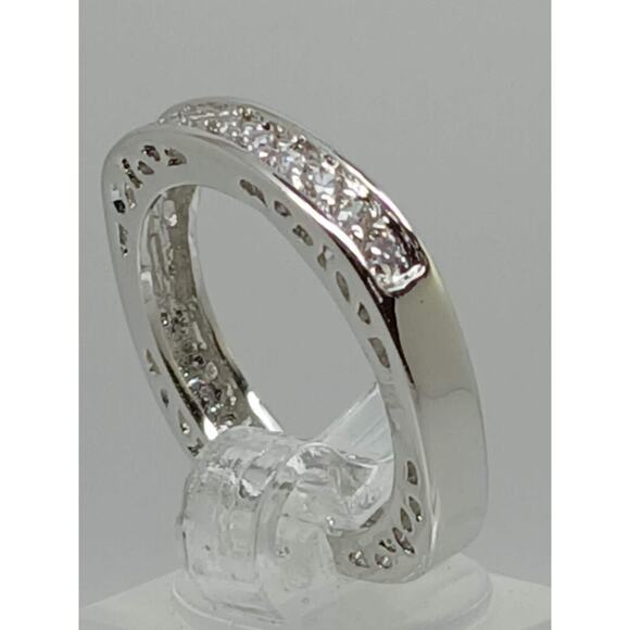 Unique Vintage White Gold GP Round Cut Sim Diamond CZ Stack Wedding Ring Size 8 - Picture 1 of 10